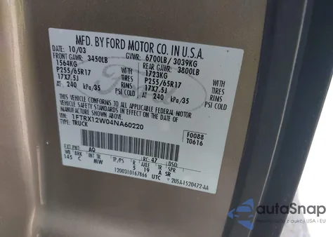 2004 Ford F-150 Stx/Xl/Xlt from USA, damaged, VIN 1FTRX12W04NA60220